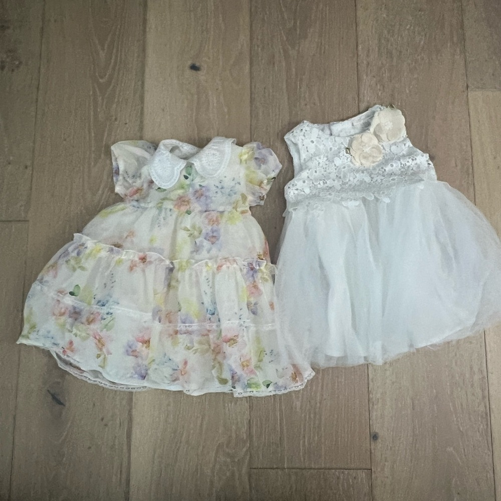 Baby Floral & White Lace Party Dresses - Set of 2